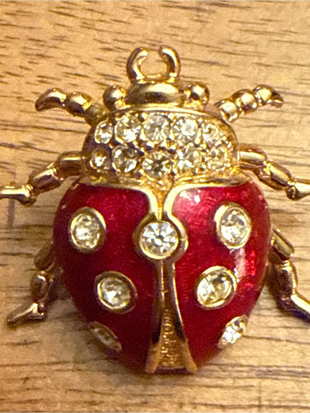 Dior Gold-Tone Red Enamel Ladybug Brooch with Crystals- Authenticated!